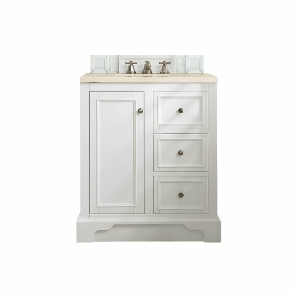 James Martin Vanities De Soto 30in Single Vanity, Bright White w/ 3 CM Eternal Marfil Quartz Top 825-V30-BW-3EMR